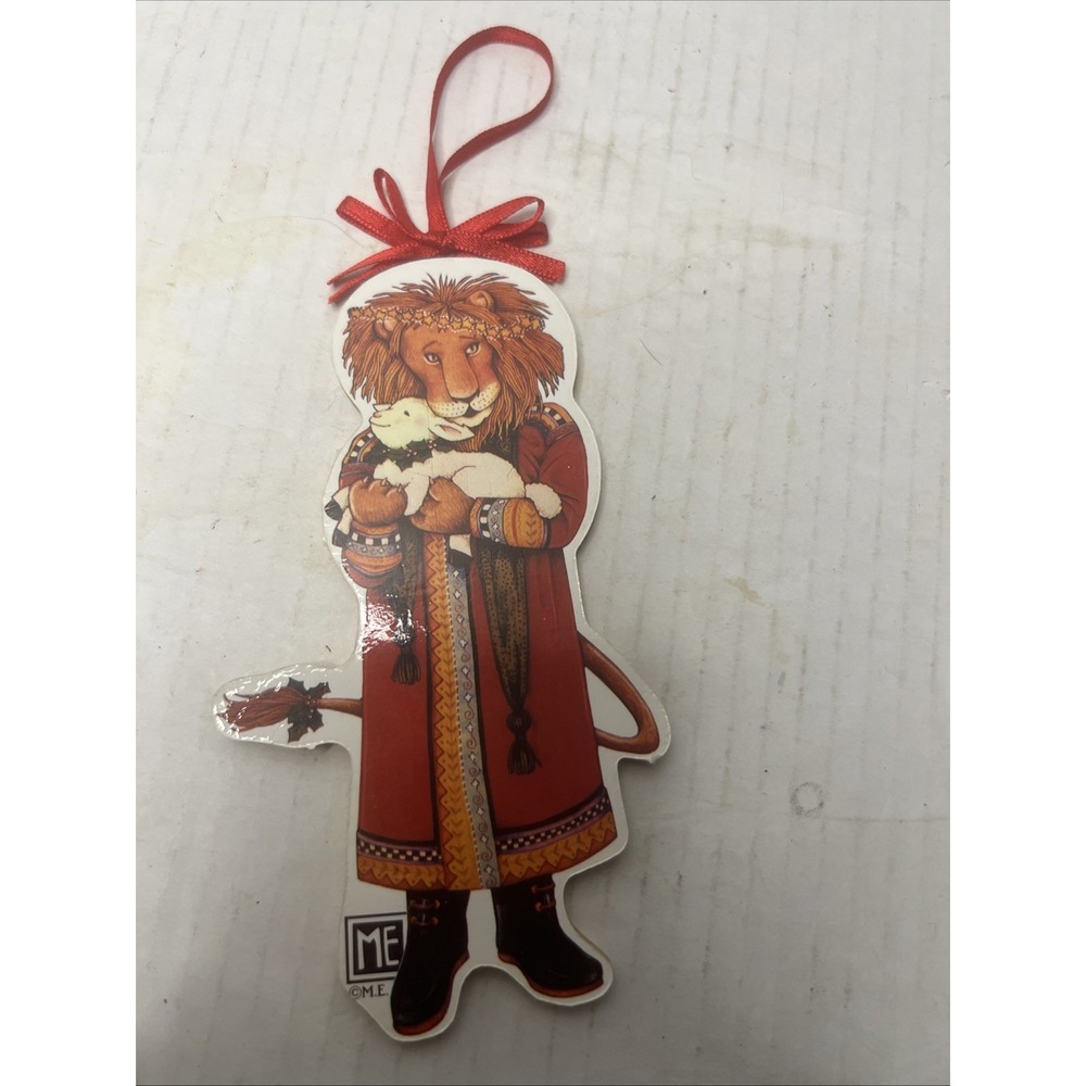 Vintage Mary Engelbreit 1980s Lion and Lamb Wood Christmas Ornament